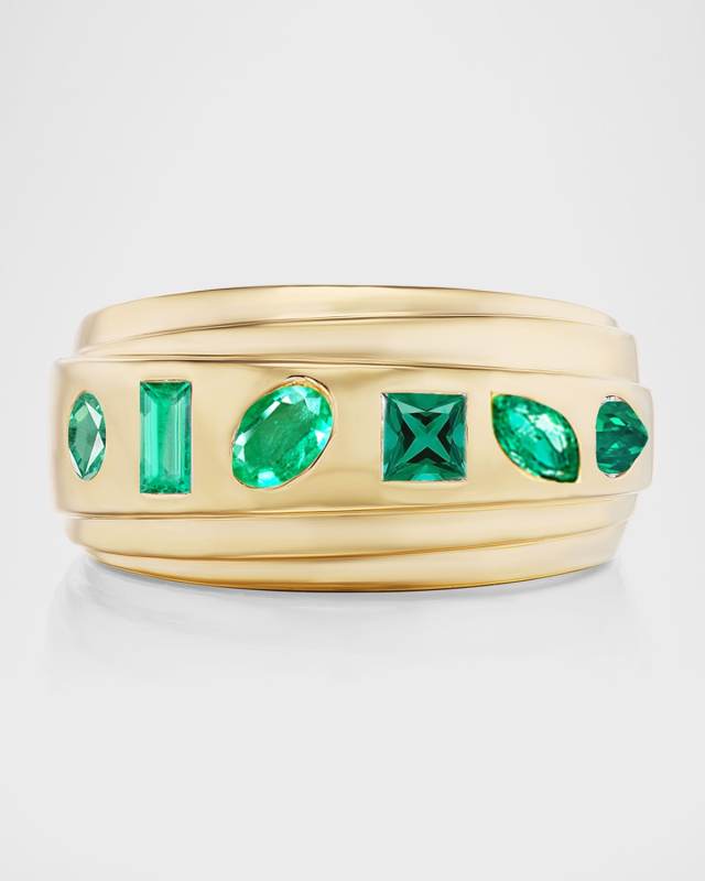 18K Yellow Gold Flush-Mount Emerald Step Ring